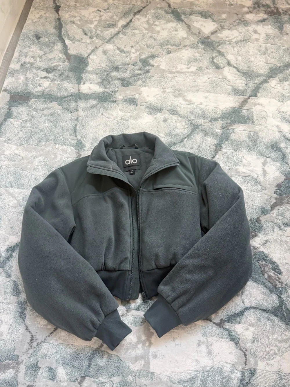 ALO Yoga Women's Dark Green Cropped Bomber Jacket